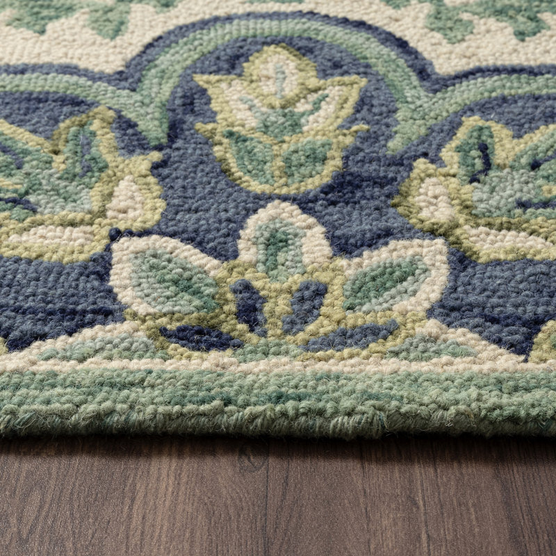 Cementon Handmade Green Floral 100% Wool Tufted Area Rug, Rectangle 2'3" x 3'10"