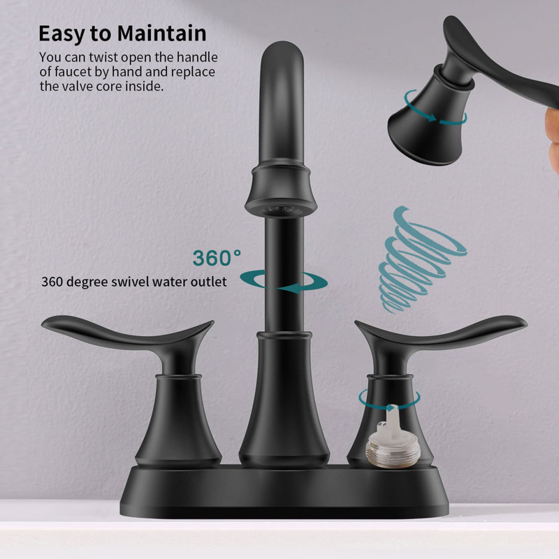 Centerset 2-handle Bathroom Faucet with Drain Assembly, Matte Black