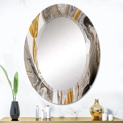 Miroir mural doré et gris vagues de marbre moderne