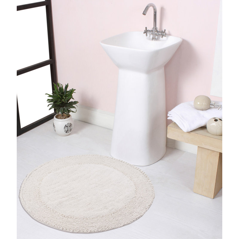 Gadbois Double Ruffle Cotton Round Bath Rug, Nature