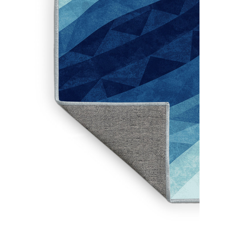 Machine Washable Carlstadt Contemporary Ombre Rug in Blue – SkyBlue Binding, 3x5