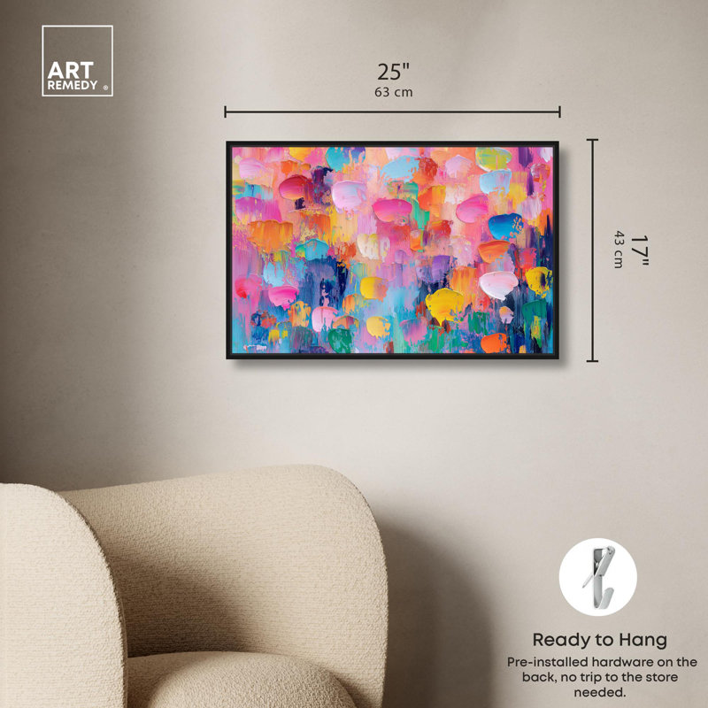 Art, art floral, fleurs abstraites, III, Cadre flottant noir, H 17 po x l 25 po