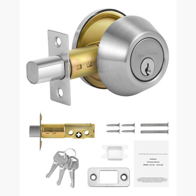 Deadbolt Lock, Keyed 1 Side, Featuring 3 Keys, Round Single Cylinder Dead Bolt, Full Metal, Satin Nickel, Compatible with Standard Size Interior and Exterior Doors