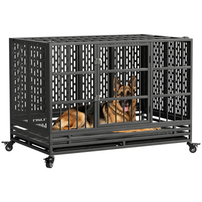 54 Inch Heavy Duty Dog Crate with Wheels, Metal Big Dog Cage for Large and Medium Dogs, Extra Large