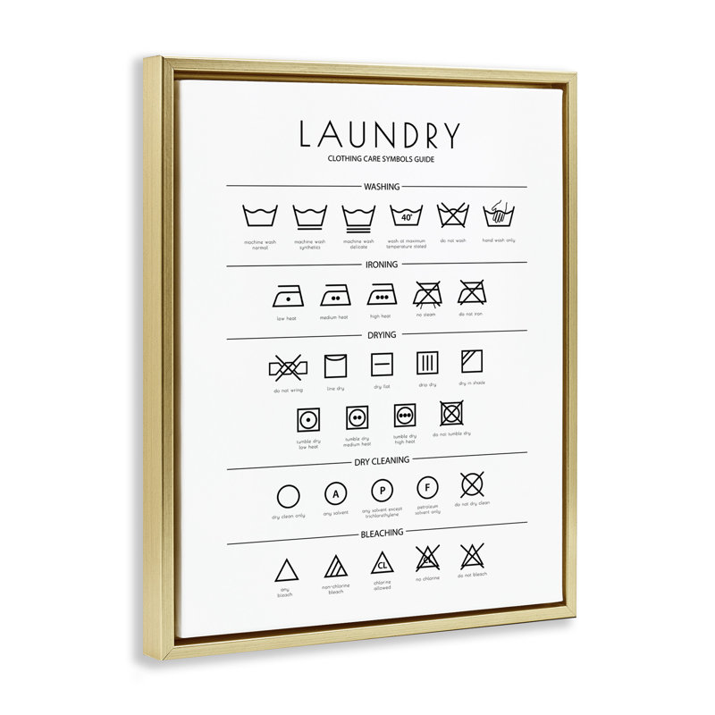 «Minimal Laundry Nettoyage Symbols Grain» par Martina Pavlova, Cadre flottant métallique doré, H 21 po x l 17 po