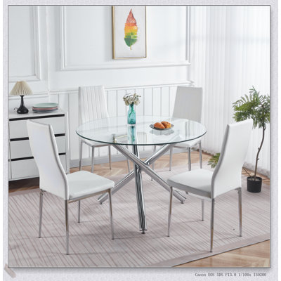 Ensemble de salle à manger de style Mid-Century avec plateau en verre, pieds en métal et tables de bout et tables basses polyvalentes pour 4 à 6 personnes