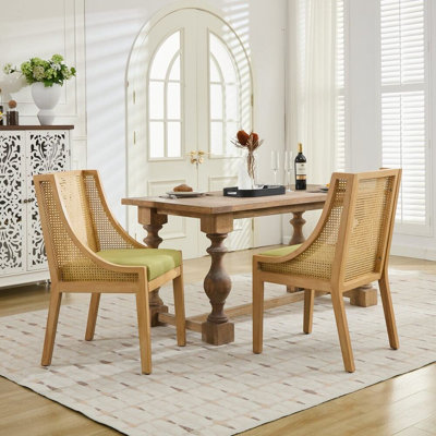 Chaises de salle à manger rustiques en bois et rotin