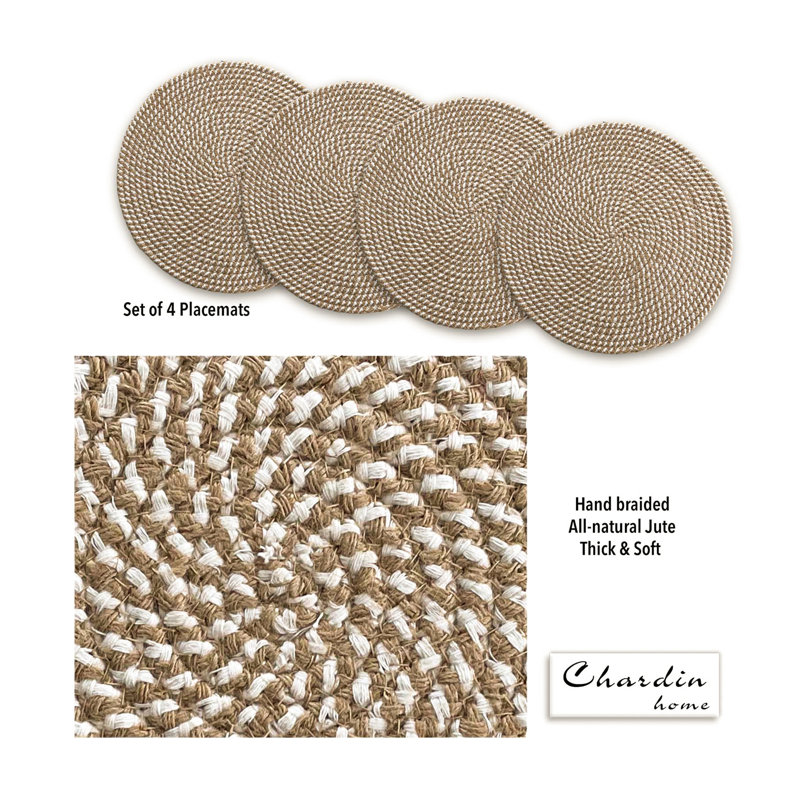 Napperon 4 pièces en jute, Naturel / Blanc, 13 po x 13 po