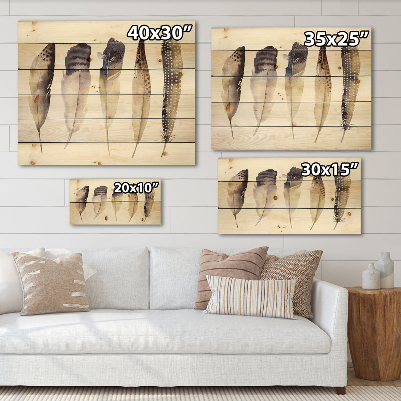 Plumes bohémiennes bohémiennes et éclectiques sur bois de pin naturel Boho, H 15 po x l 30 po x P 0,78 po