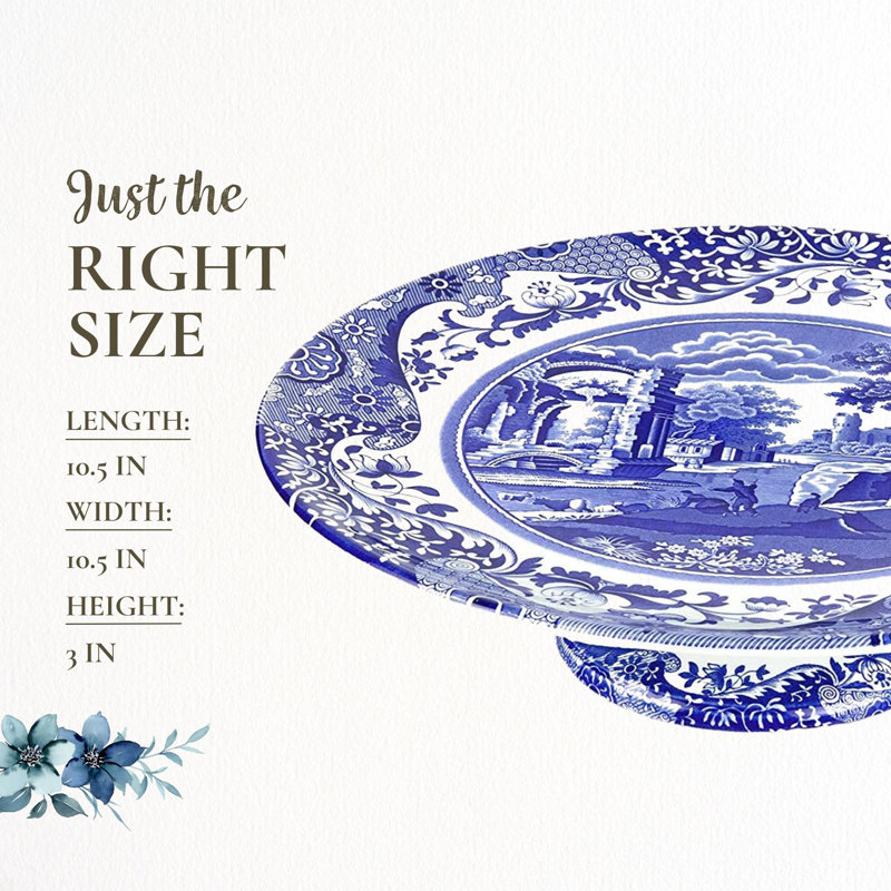 Spode Blue Italian Footed Cake Plate 10.5"
