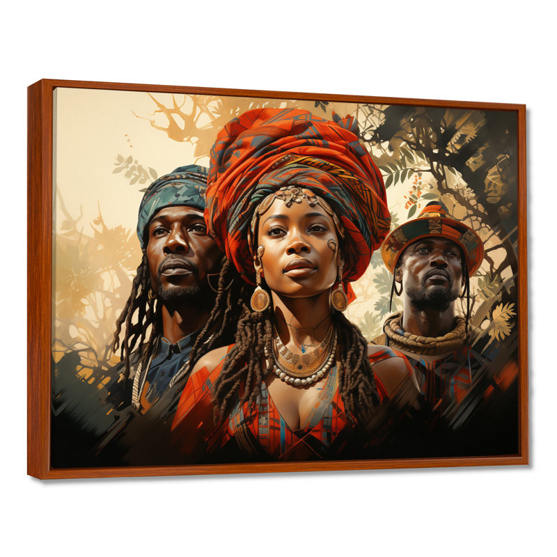 Couple africain résilient II - impression, H 30 po x l 40 po x P 1,5 po, Cadre flottant brun