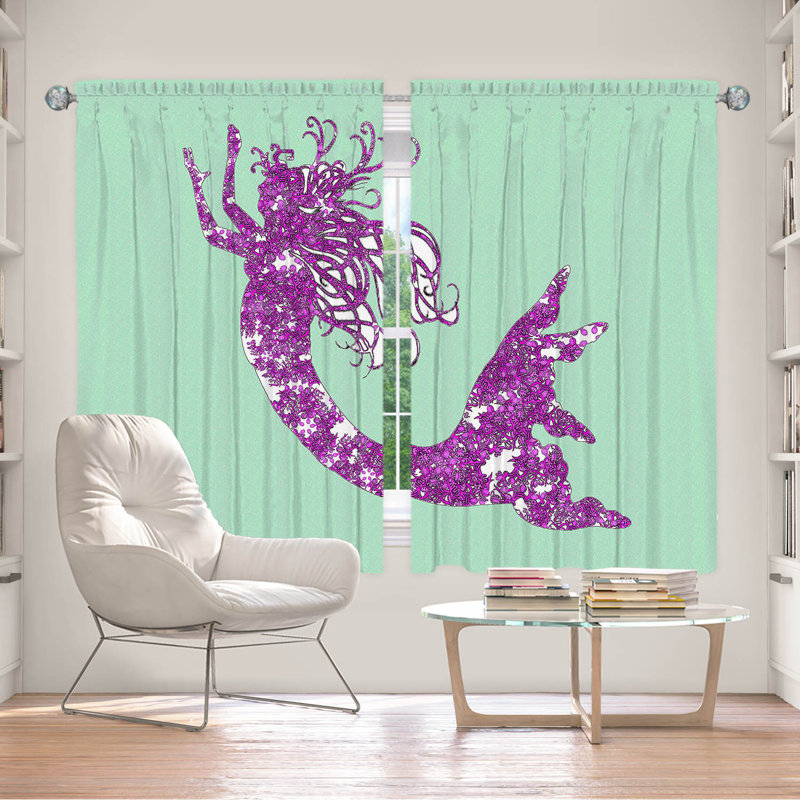 Paire de rideaux obscurcissant en polyester Rossy, L 40 po x L 52 po, Menthe / violet / vert