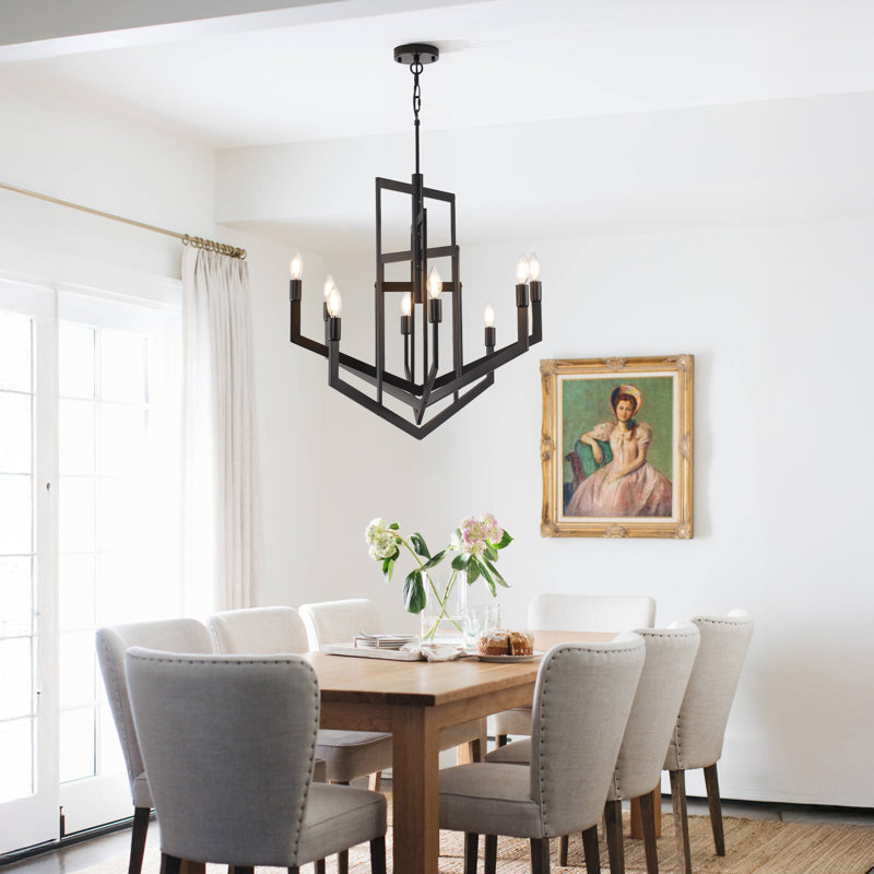 Lustre de ferme moderne à 8 lumières à intensité variable, Noir mat