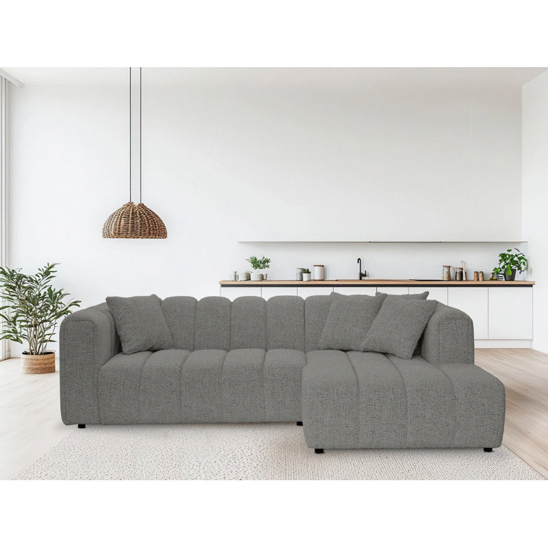 3 Seater Corner Sofa, Polyester - Grey, Right Hand Facing