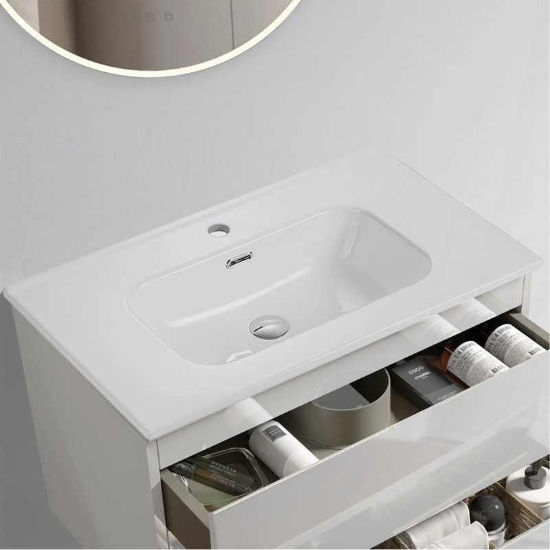 Bassin intégré en céramique blanche, drain non inclus
