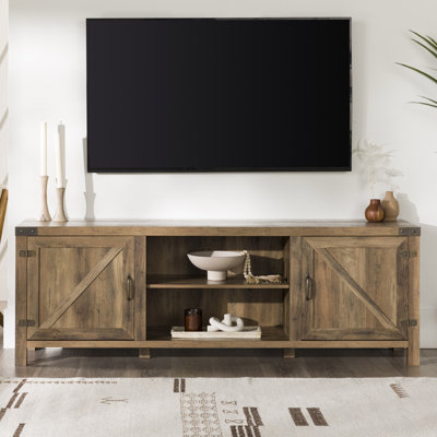 Rustic Farmhouse Double Barn Door 70" TV Stand For 80" Tvs With Center Shelves
