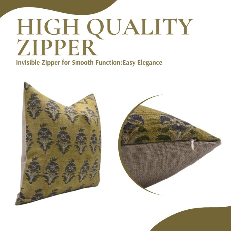 Linen Lumbar Pillow Cover, Green Floral 2, 20"H x 20"W, Square
