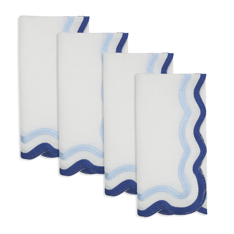 Ensemble de 4 serviettes de table à bordure festonnée, Bleu