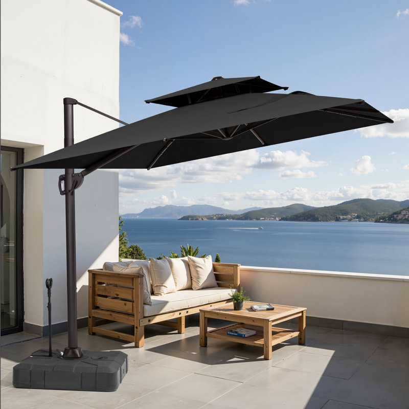  Parasol rectangulaire en porte-à-faux 9 pi x 11 pi, base de contrepoids incluse - déplaçable sans effort par une seule personne