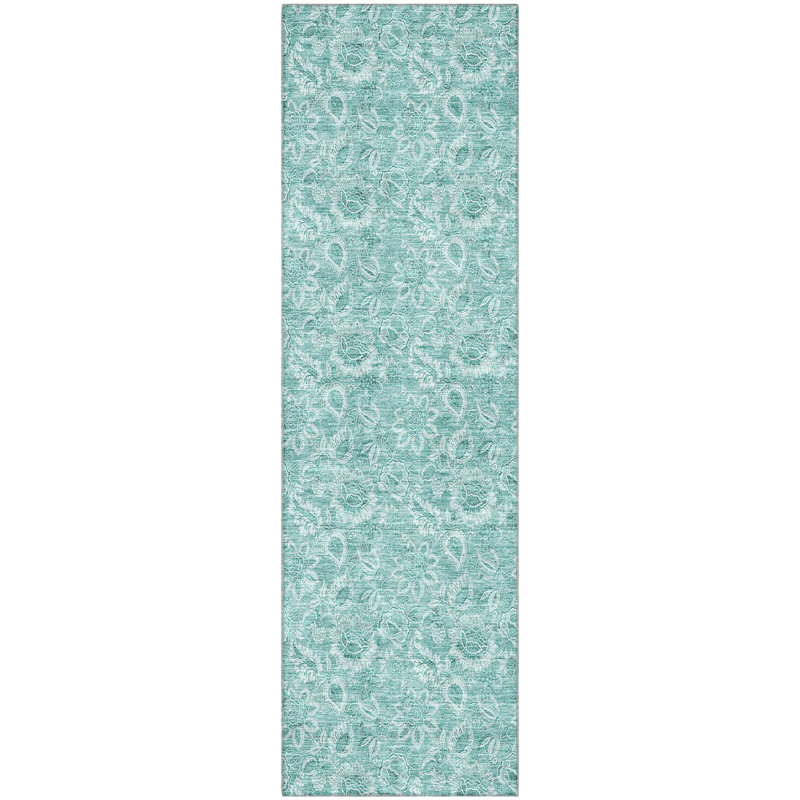 Premium Machine Washable Prisco Teal Rug, Runner 2'3" x 7'6"