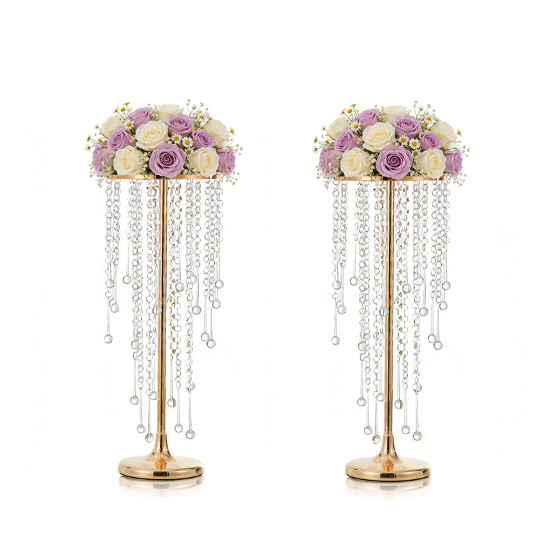 Ensemble de 2 vases en or 21,7 pouces avec accents en cristal, 2
