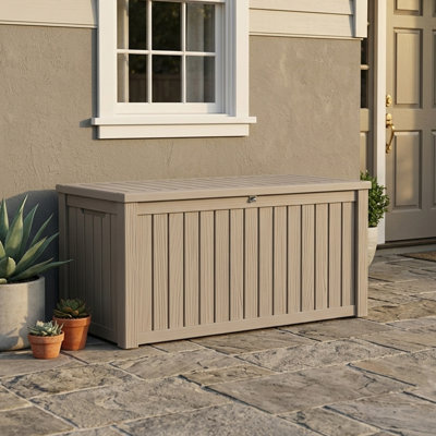 180 Gallon Durable resin outdoor storage deck box with waterproof uv-resistant design, ideal for patio cushions, pool toys and garden tools, Gray
