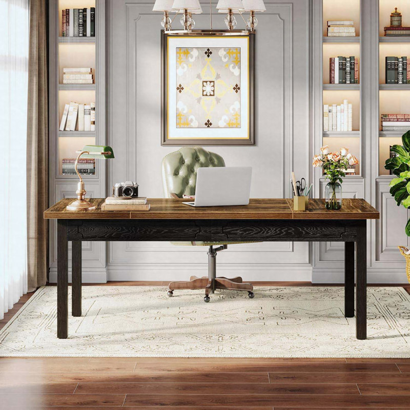 Bureau de direction 63 po, table d'ordinateur industrielle rustique avec structure épaisse et en métal