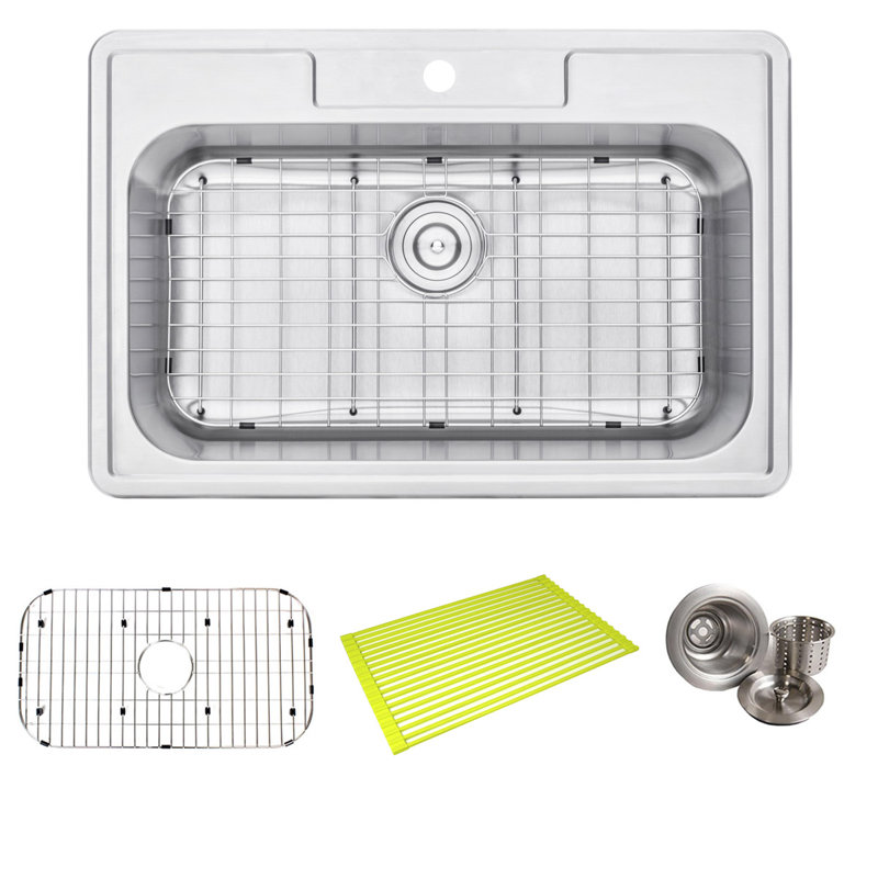 33'' L Single Bowl Stainless Steel Kitchen Sink, 1 hole