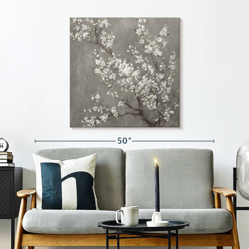 Harnek White Cherry Blossoms II On Grey, 30" H x 30" W