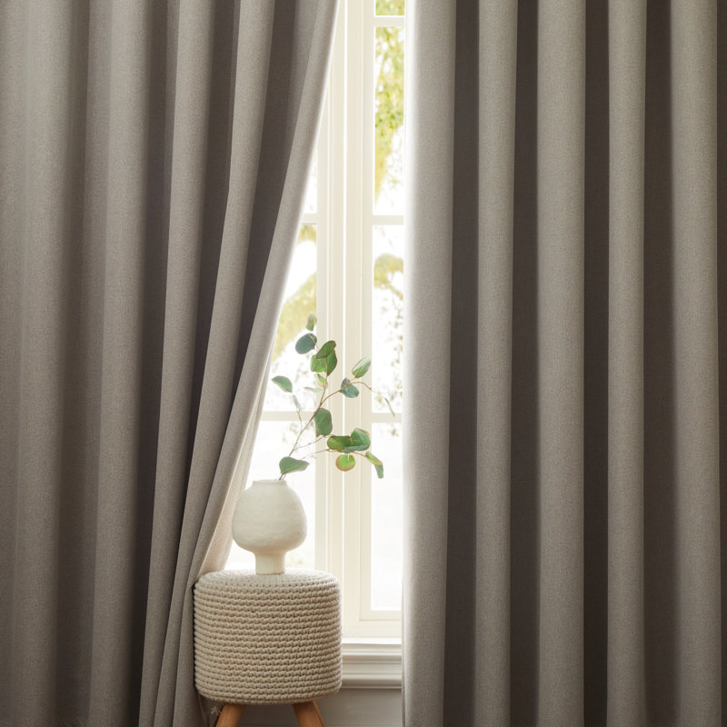 Linen Blend Blackout Curtain Panel Pair, 168cm Width x 228cm Drop, Mink
