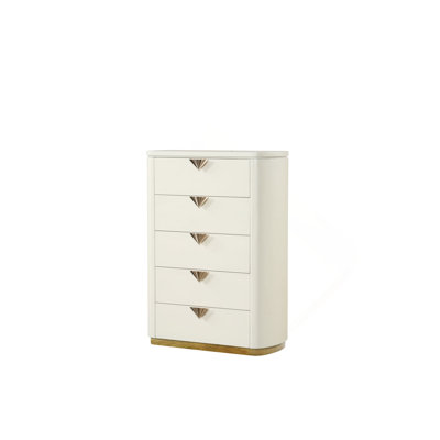 Commode à 5 tiroirs de style moderne en bois, miroir ouvert et accents dorés