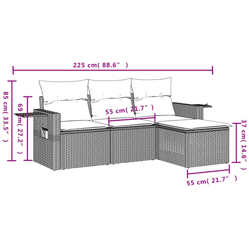 Ensemble de canapé de patio avec coussins 4 pièces Vidaxl, Blue Cushion/Gray Frame
