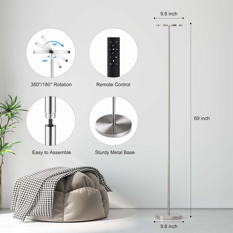 32W Super Bright LED Floor Lamp with Remote Control, Nickel