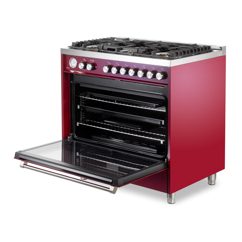 Verona Ultima 36" 5 Burner Single Gas Range, Burgundy