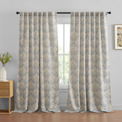 Messina Paisley Damask Patterned Window Back Tab Rod Pocket Curtains Bedroom - Light Blocking Darkening Window Panels, Set of 2