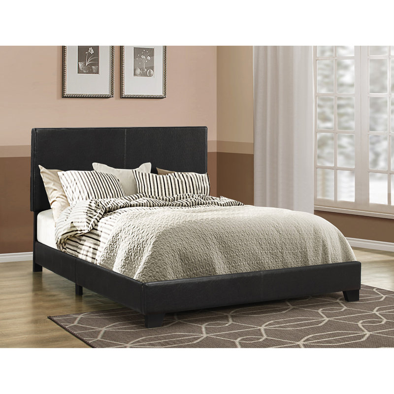 Mielke Vegan Leather Standard Bed, Black, Queen