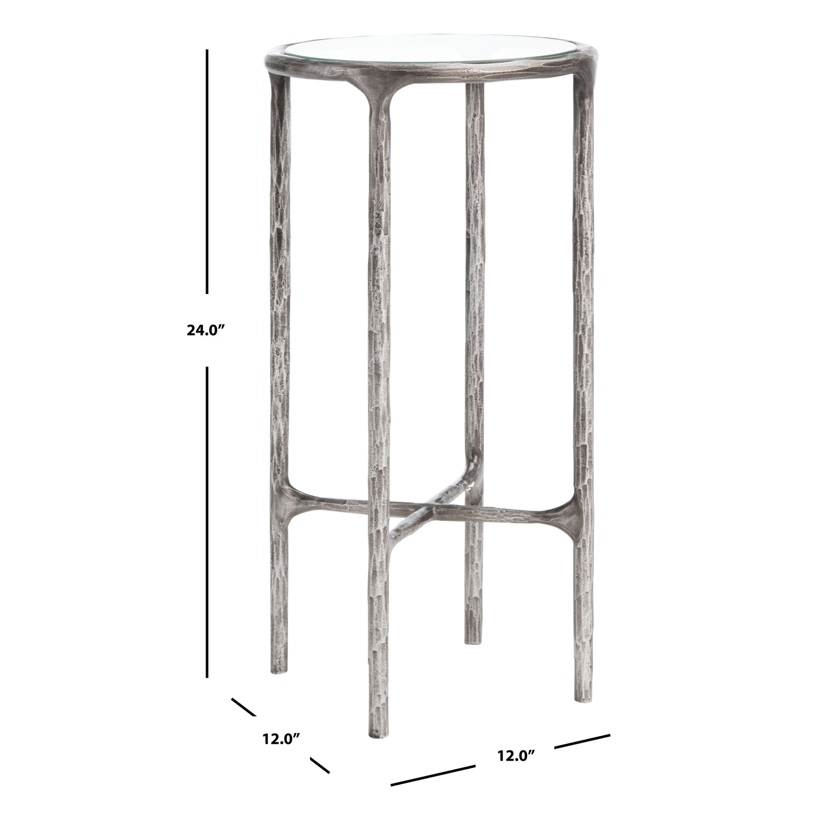 Evelynn Glass Cross Legs End Table, Glass Top/Silver Base