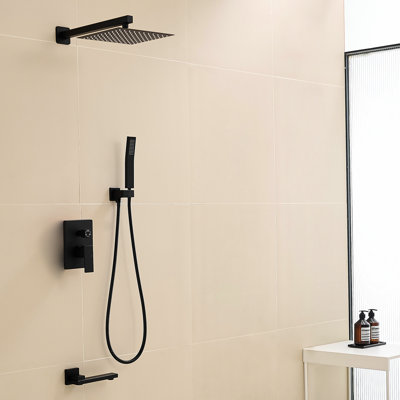 Système de douche noir mat, pomme de pluie de 10 pouces, douchette carrée complète, à commande manuelle, robinet de salle de bain mural contemporain classique avec tête et 2 en 1 de luxe