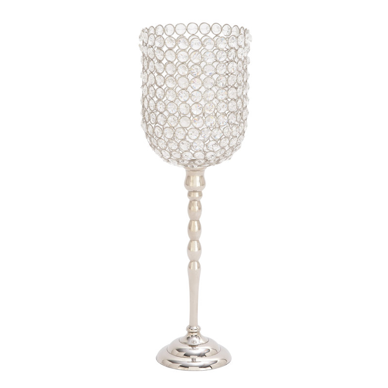 Aluminum Metal Single Candle Silver Hurricane Lamp
