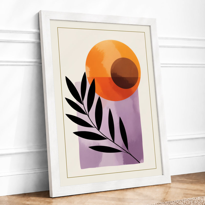 Gradient Circle with Fern Mid-Century - Framed Print, A1 - 84.1 x 59.4 cm, White