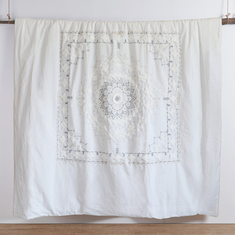 White Cotton King Duvet with Floral Motif