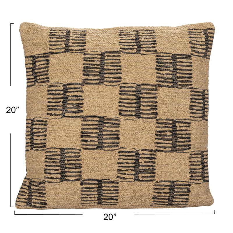 20" Brown and Tan Checkered Polyester Indoor/Outdoor Pillow