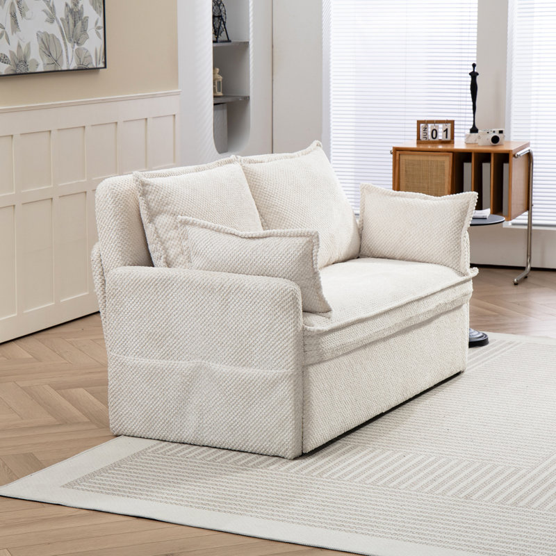 59.5Inch Out Sofa Bed,Corduroy Convertible Sleeper Sofa Couch,Side Storage,And USB/C-TYPE Charging Ports Chair For Living Room,Bedroom,Apartment