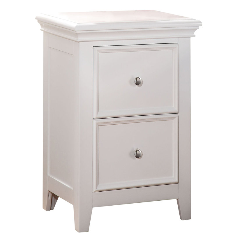 Table de chevet transitionnelle pour chambre à coucher avec 2 tiroirs en éblouissant blanc - pin traité magnifique