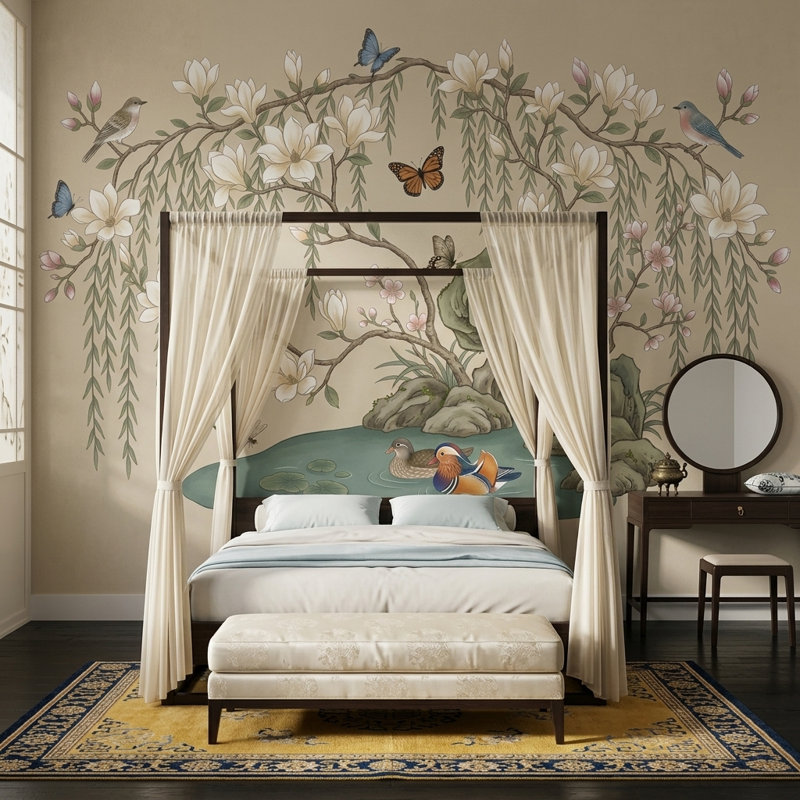 Adhésif mural Magnolia Blossoms, 160 po x 108 po, Peler et coller