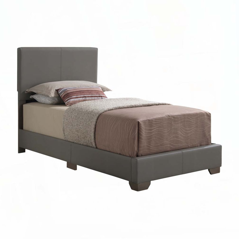 PU Faux Leather Upholstered Bed, Full, Light Gray