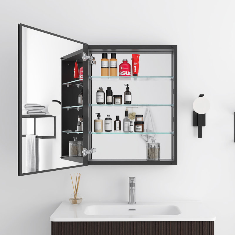 Pharmacie rectangulaire avec miroir, Noir mat, H 30 po x l 23 po x P 4,63 po