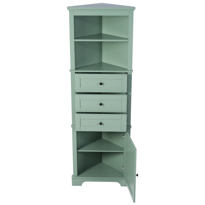 Triangle Tall Cabinet With 3 Drawers And Adjustable Shelves For Bathroom, Kitchen Or Living Room, MDF Board With Painted Finish