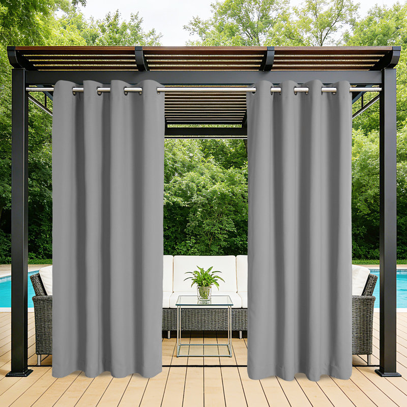 100% Olefin Waterproof Grommet & Back Tab Blackout Outdoor Curtains For Patio, Ash Gray, 52" W x 108" L