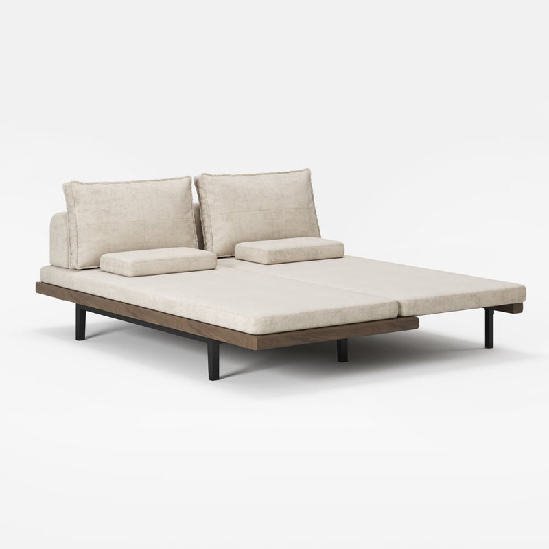 Canapé-lit en bois Mid-Century, Beige